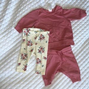 H&M matching newborn sweatsuit & floral leggings